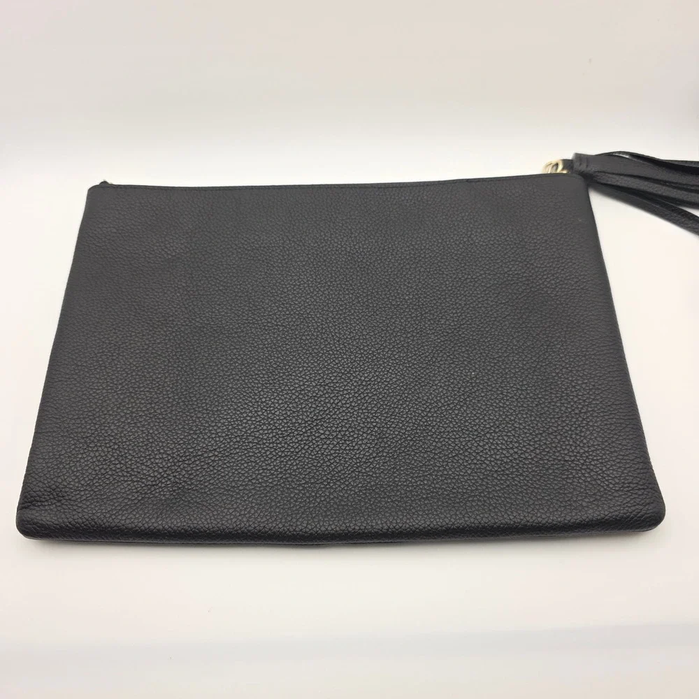 Kate Spade New York Black Pebbled Leather Embossed Logo Tassel‎ Clutch Pouch